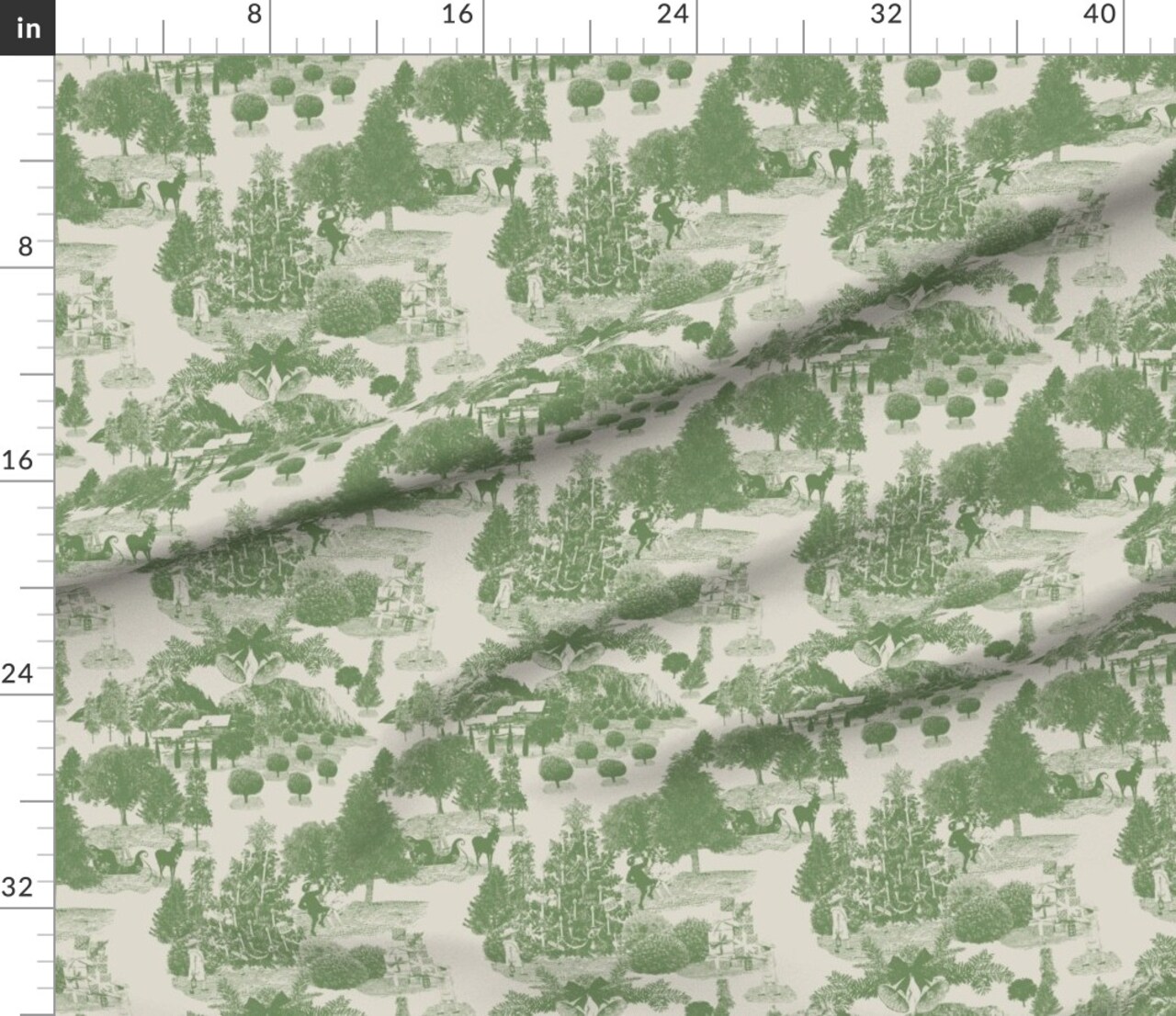 Various Fabrics by the Yard or Fat Quarter Christmas Toile Vintage Green Beige Traditional Santa Sleigh Bells Presents Gifts Custom Printed Fabric by Spoonflower